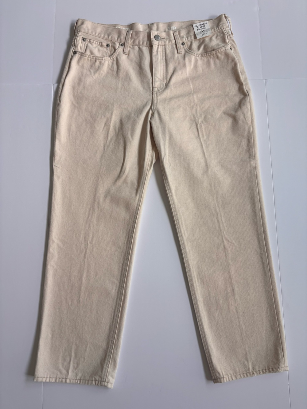J.Crew Full Length Classic Straight Jeans Ivory Ecru 31P Petite NWOT